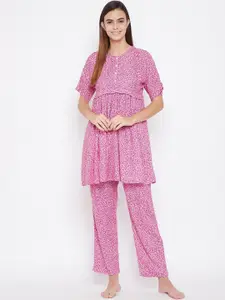 The Kaftan Company Women Pink Printed Night suit