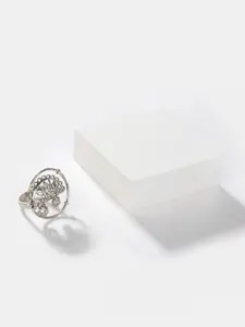 SHAYA Oxidised Silver-Toned Tribal Phuli Inspired Finger Ring
