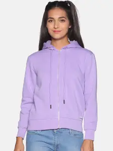 Campus Sutra Women Purple Solid Hooded Sweatshirt
