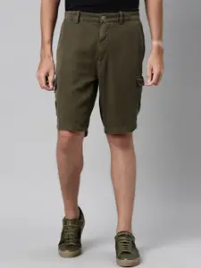 RARE RABBIT Men Olive Green Slim Fit Mid-Rise Tencel Cargo Shorts
