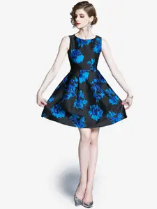 JC Collection Black & Blue Floral Sheath Dress