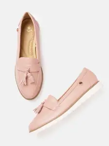 Carlton London Women Light Pink Solid Tassel Loafers