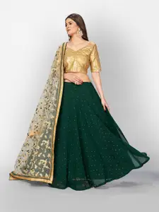 SHOPGARB Green & Gold-Toned Sequinned Semi-Stitched Lehenga & Unstitched Blouse With Dupatta