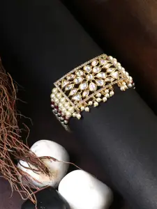 Adwitiya Collection Women Gold-Toned & White Brass Cubic Zirconia Handcrafted Gold-Plated Wraparound Bracelet