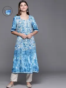 Biba Women Blue Dyed Kurta with Mask