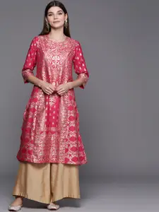 Biba Women Fuchsia & Gold-Toned Ethnic Motifs Kurta