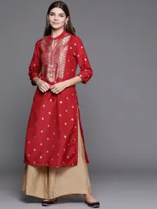 Biba Women Red & Golden Ethnic Motifs Print Straight Kurta