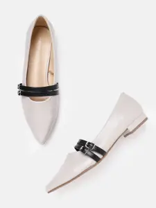 Allen Solly Women Grey & Black Solid Ballerinas with Straps