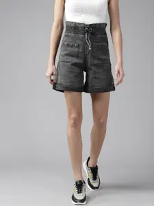 Roadster Women Charcoal Grey High-Rise Denim Shorts