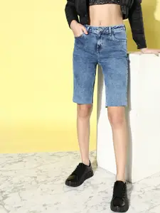 The Roadster Life Co. Women Blue Washed Skinny Fit Denim Shorts