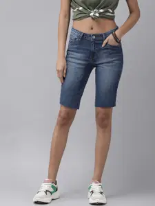 Roadster Women Blue Washed Skinny Fit Denim Shorts