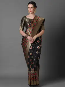 Mitera Black & Red Woven Design Silk Blend Banarasi Saree