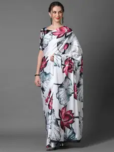 Mitera Off White & Red Floral Saree