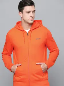 Levis Men Orange Solid Hooded Sweatshirt