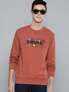 Levis Men Rust Orange & Black Pure Cotton Brand Logo Print Sweatshirt