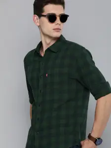 Levis Men Green Slim Fit Opaque Checked Casual Shirt