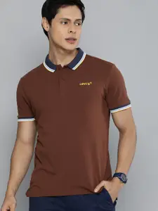 Levis Men Brown Polo Collar Pure Cotton T-shirt