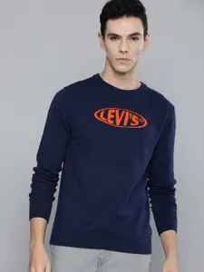 Levis Men Navy Blue & Orange Brand Logo Self-Design Pullover