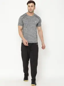 Chkokko Men Grey melange & Black Solid Cotton Tracksuit