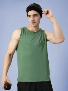 CHKOKKO Men Green Dri-FIT Training or Gym T-shirt