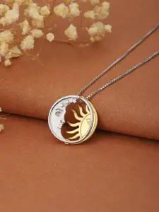 Carlton London Silver-Toned & Gold-Toned Rhodium-Plated Pendant with Chain