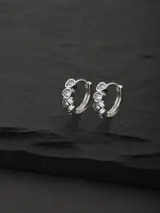 Carlton London Silver-Toned Rhodium-Plated Stone-Studded Circular Huggie Hoop Earrings