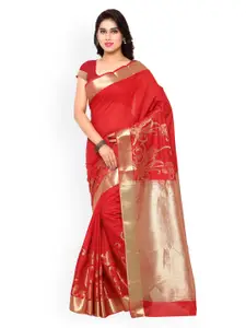 Varkala Silk Sarees Red Pure Banarasi Cotton Silk Traditional Saree