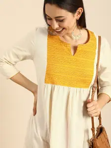 Anouk Women Beige & Yellow Embroidered Kurta