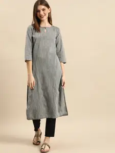 Anouk Women Grey Woven Design Keyhole Neck Straight Kurta