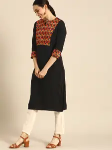 Anouk Women Black & Red Ethnic Motifs Yoke Design Kurta