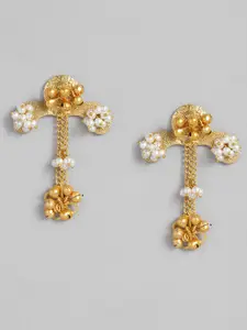 MIDASKART Gold-Toned Rhodium-Plated Handcrafted Pearl Studded Contemporary Drop Earrings