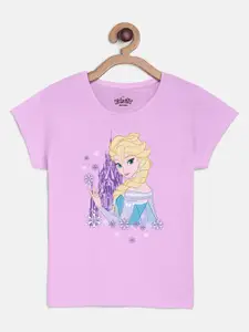 Kids Ville Girls Purple Frozen Featured Graphic Printed T-shirt