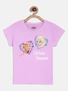 Kids Ville Girls Lavender Frozen Printed Pure Cotton T-shirt