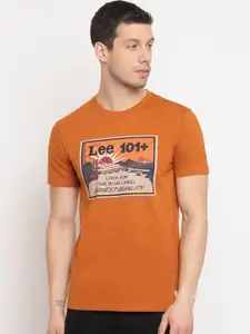 Lee Men Rust Graphic Printed Crew Neck Slim Fit T-shirt