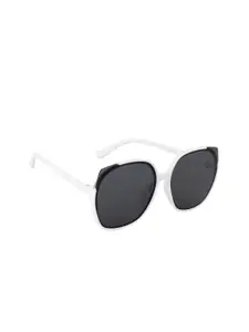 Ted Smith Women Grey Lens & White Square Sunglasses With UV Protected Lens