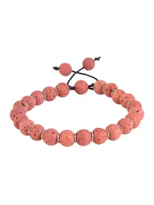 Tistabene Men Red Rhodium-Plated Elasticated Bracelet