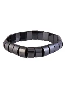 Tistabene Men Black Rhodium-Plated Metallic Streachable Elasticated Bracelet