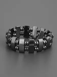 Tistabene Men Black Metallic Rhodium-Plated Elasticated Bracelet