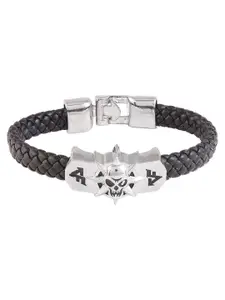 Tistabene Men Black & Silver-Toned Rhodium-Plated Biker Style Skull Design Band Bracelet