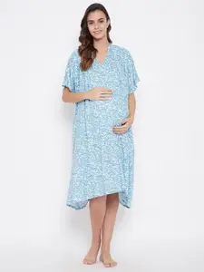The Kaftan Company Blue Printed Maternity Nightdress