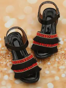 DChica Girls Black & Red Lace Trimming Open Toe Flats