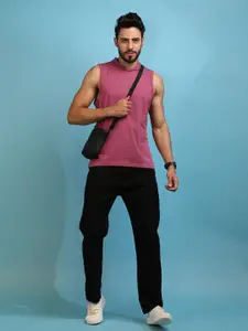 CHKOKKO Men Onion Pink solid Hooded Neck T-shirt