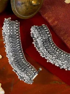 TEEJH Set Of 2 Oxidized Silver-Plated Ghungroo Anklets