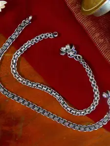 TEEJH Set Of 2 Oxidised Silver-Toned Heena Linked Anklets