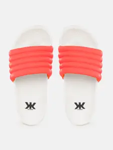 Kook N Keech Women Coral Orange Quilted Sliders