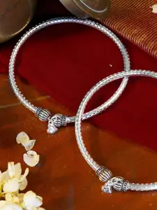 TEEJH Set Of 2 Oxidized Silver-Toned Charm Anklets