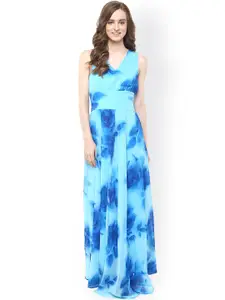 Harpa Women Blue Printed Georgette Maxi Dress