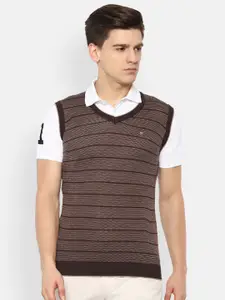 Louis Philippe Men Brown Striped Sweater Vest