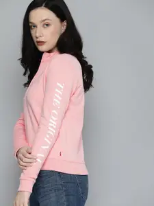 Levis Women Baby Pink Solid Front-Open Sweatshirt With Typography Detail On Sleeve