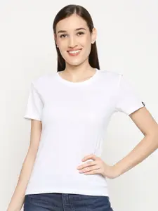 The Souled Store Women White Cotton Regular Sleeves T-shirt